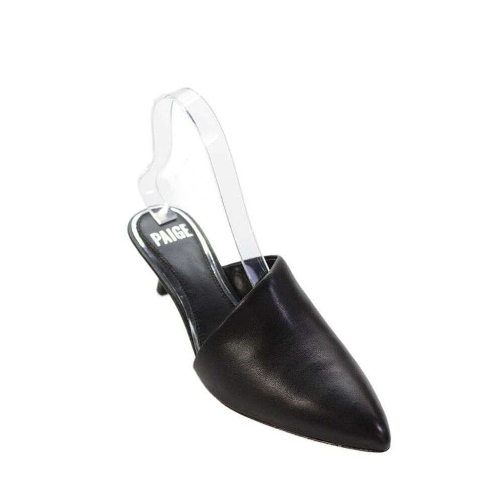 Paige Womens Cone Heel Pointed Toe Leather Paloma Mules Pumps Black Size 6.5